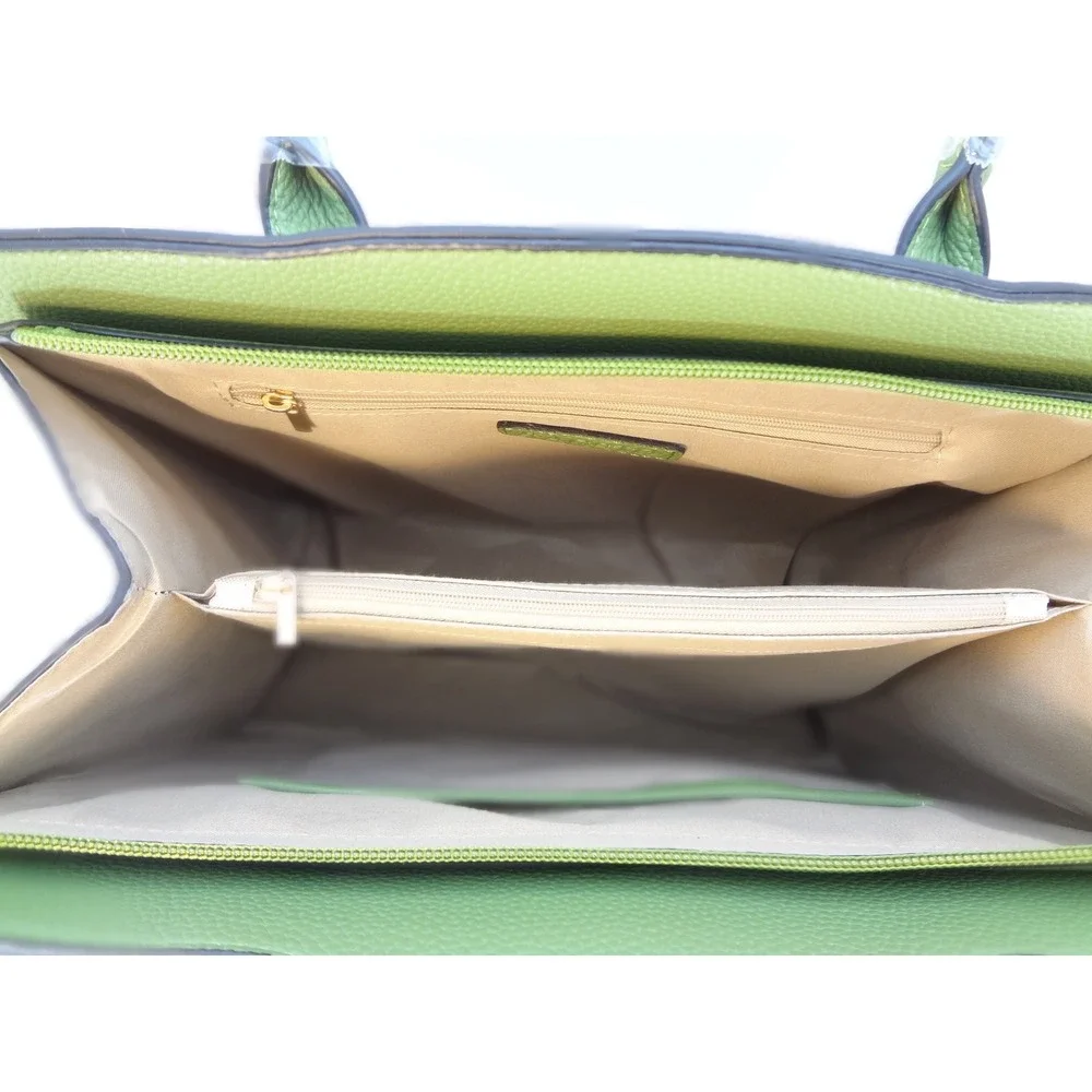 Ragsto Satchel Handbag Wallet Set Large Green New Pebbled Faux‎ Leather Padlock
